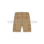 Mens khaki shorts with patch pockets flat sketch, back view