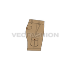 Mens khaki shorts with patch pockets flat sketch, side view