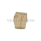 Mens khaki swim shorts flat sketch, side view