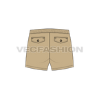 Mens khaki swim shorts flat sketch, back view