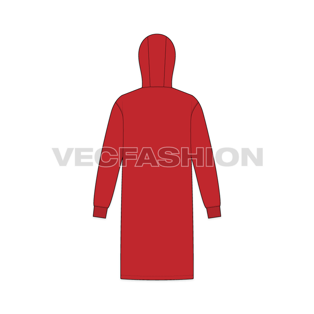 Mens Knee Length Windbreaker flat sketch, back view