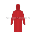 Mens Knee Length Windbreaker flat sketch, front view