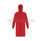 Mens Knee Length Windbreaker flat sketch, front view