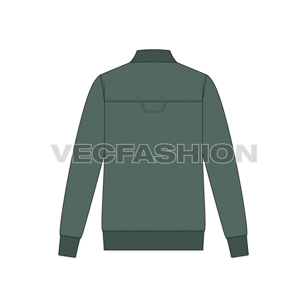 Mens Knitted Bomber Jacket flat sketch, back view