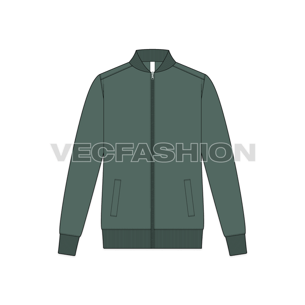 Mens Knitted Bomber Jacket flat sketch, front view