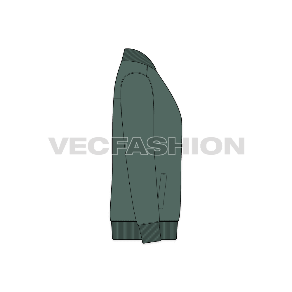 Mens Knitted Bomber Jacket flat sketch, side view