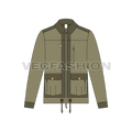 Mens Leather Jacket flat sketch, front view
