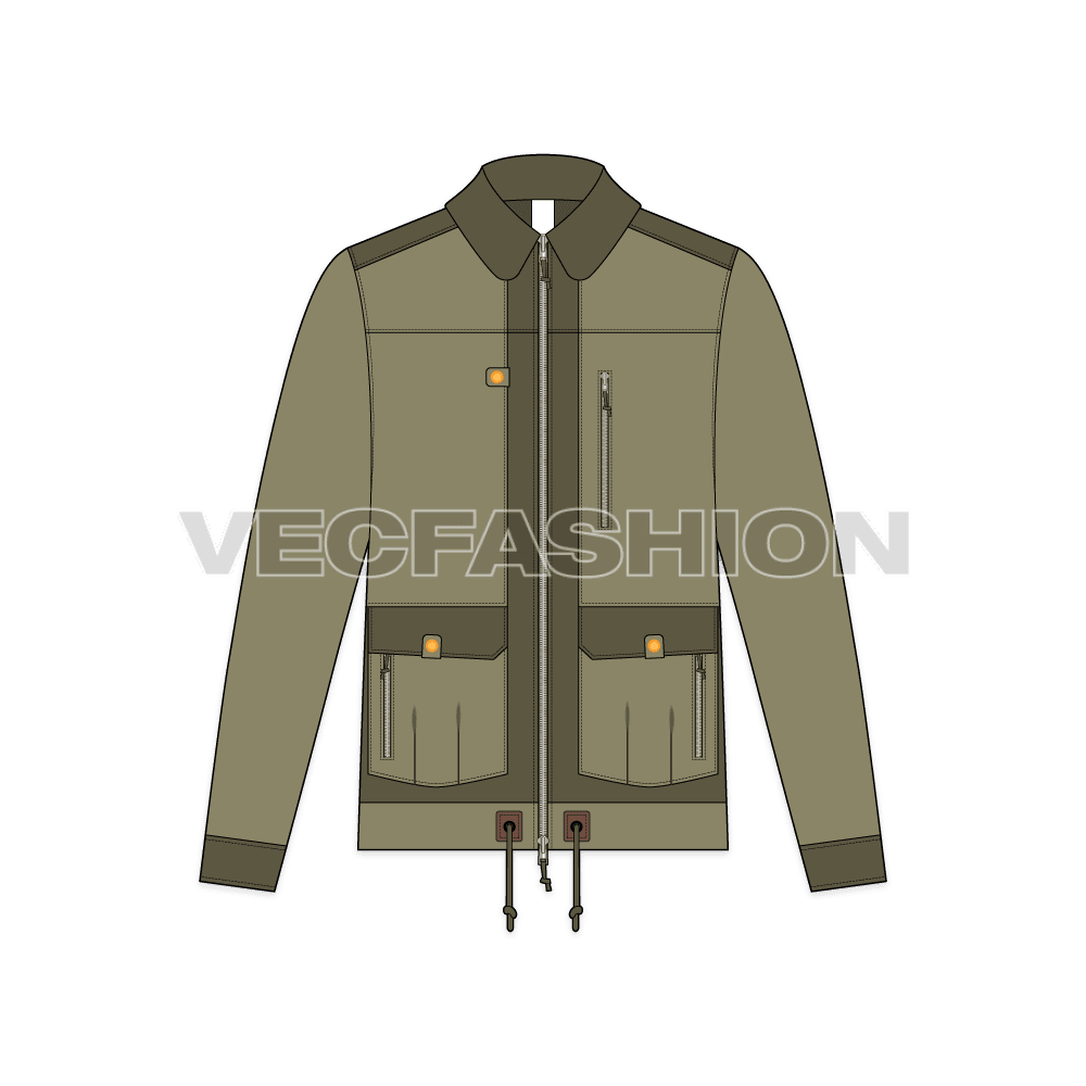 Mens Leather Jacket flat sketch, front view