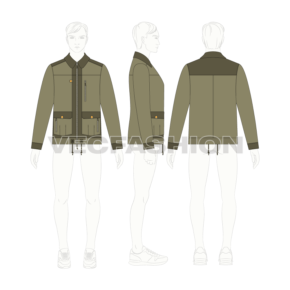Mens Leather Jacket flat sketch, croqui sketch