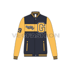 Mens lettermans jacket flat sketch, front view
