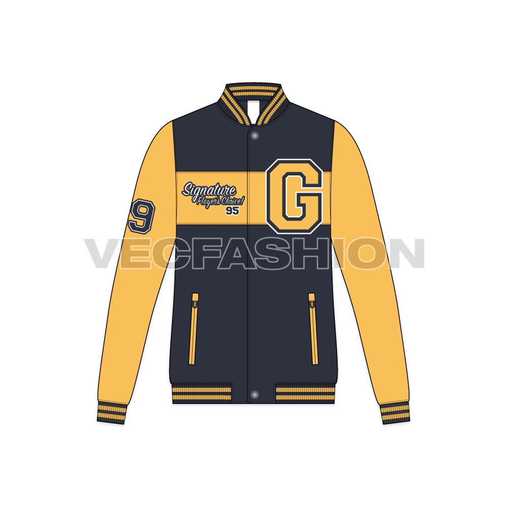 Men's Yellow and Black Letterman Jacket