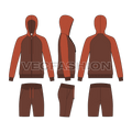 Mens light weight tracksuit flat sketch, showing all views, front, side and back