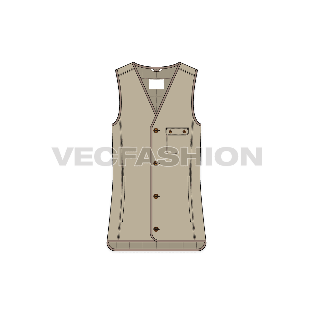Mens light weight warmer vest flat sketch, front view