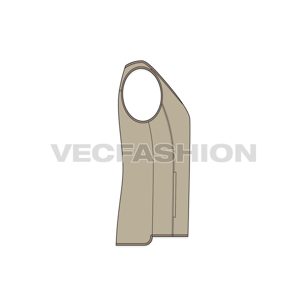 Mens light weight warmer vest flat sketch, side view