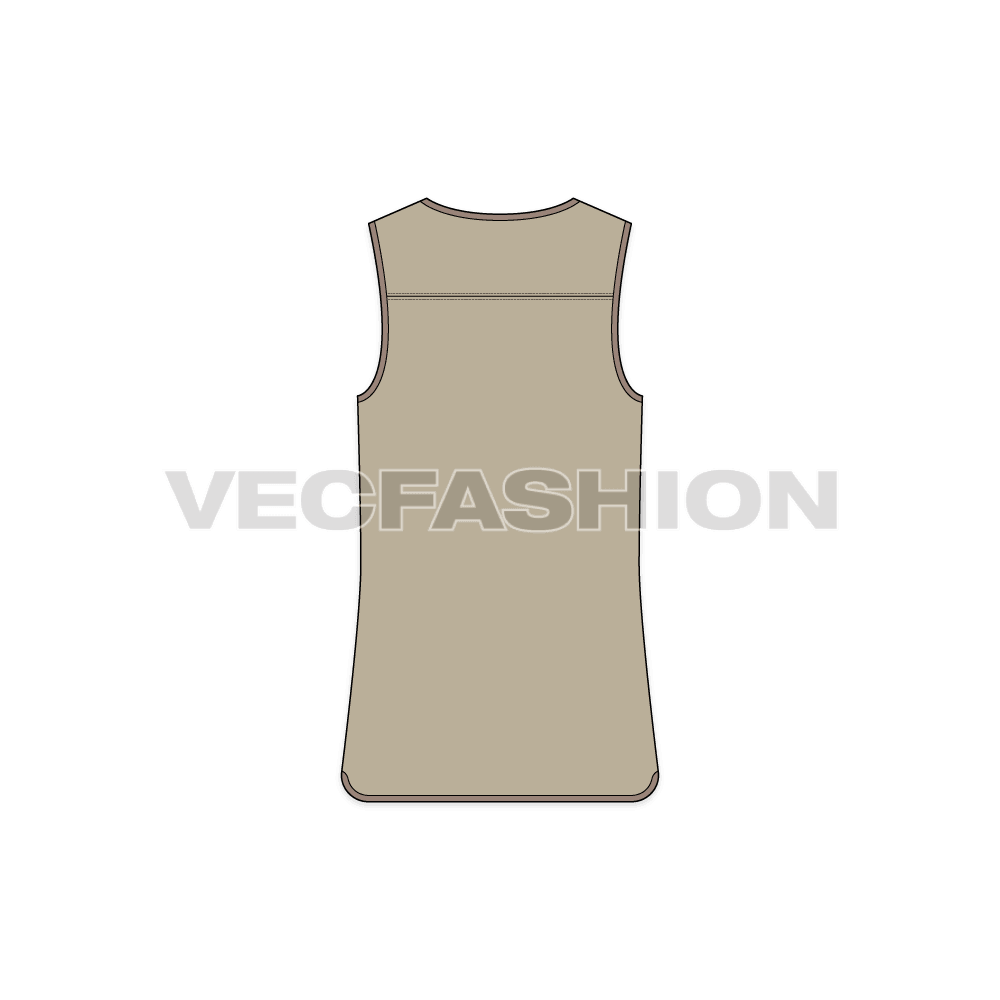 Mens light weight warmer vest flat sketch, back view