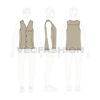 Mens light weight warmer vest flat sketch, croqui sketch