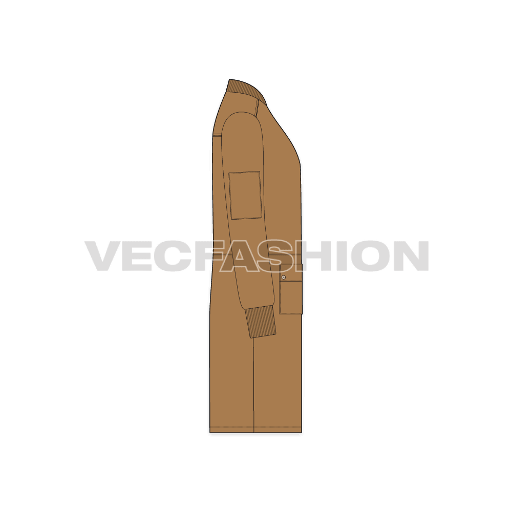 Mens Long Bomber Jacket flat sketch, side view