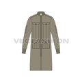 Mens Long Bomber Jacket flat sketch, front view