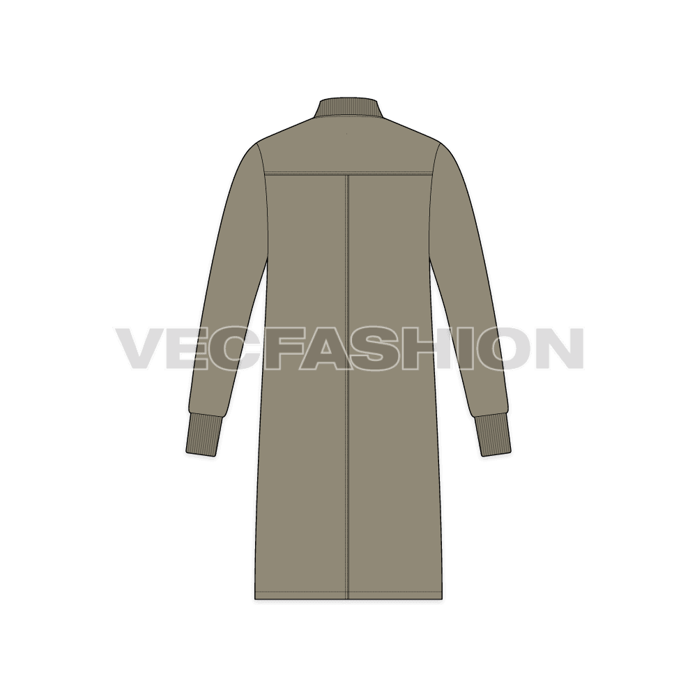Mens Long Bomber Jacket flat sketch, back view