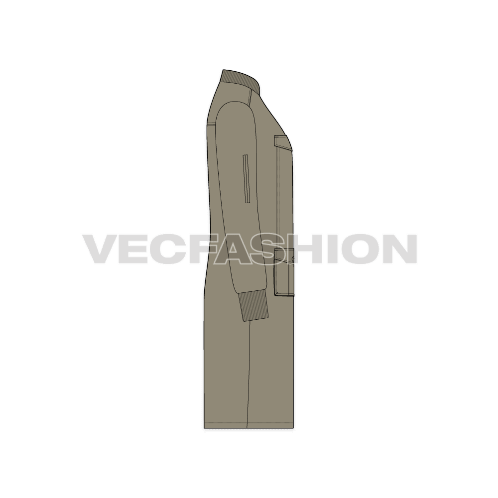Mens Long Bomber Jacket flat sketch, side view