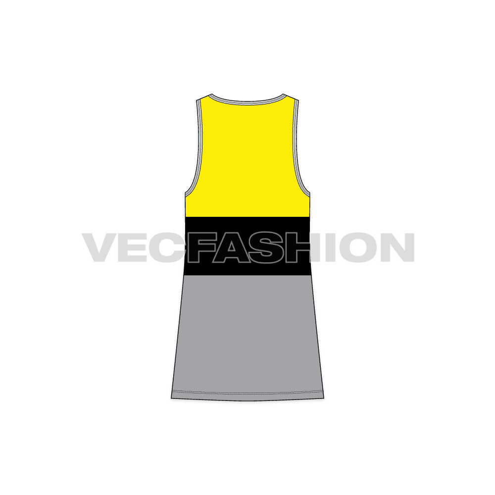 Mens long length lose fit gym tank flat sketch, back view