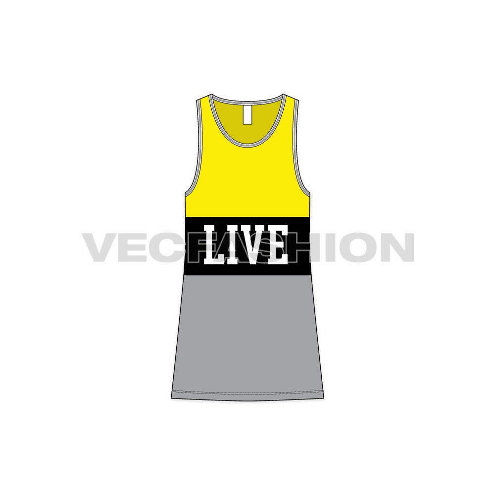 Mens long length lose fit gym tank flat sketch, front view