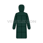 Mens Long Length Puffer Coat flat sketch, back view