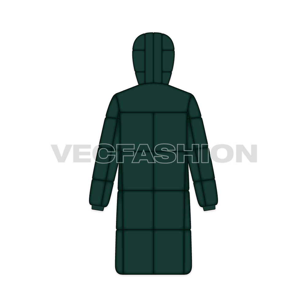 Mens Long Length Puffer Coat back view