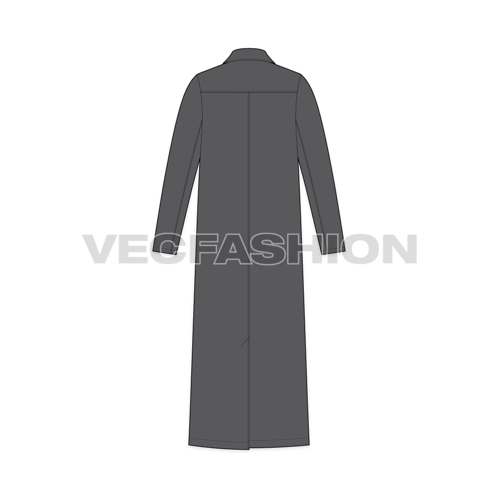 Mens Long Over Coat flat sketch, back view