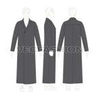 Mens Long Over Coat flat sketch, croqui sketch