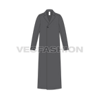 Mens Long Over Coat flat sketch, front view