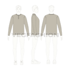 Mens long sleeved henley neck shirt flat sketch, croqui sketch