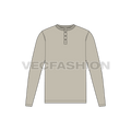 Mens long sleeved henley neck shirt flat sketch, front view