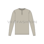 Mens long sleeved henley neck shirt flat sketch, front view