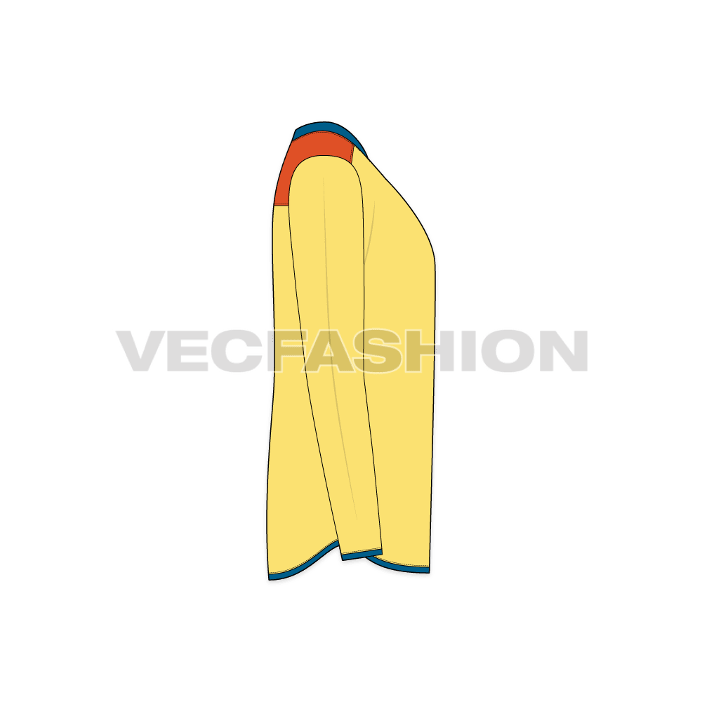 Mens long sleeved henley neck tee flat sketch, side view