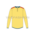 Mens long sleeved henley neck tee flat sketch, front view