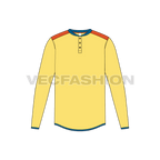 Mens long sleeved henley neck tee flat sketch, front view
