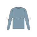 Mens long sleeved round neck shirt flat sketch, front view