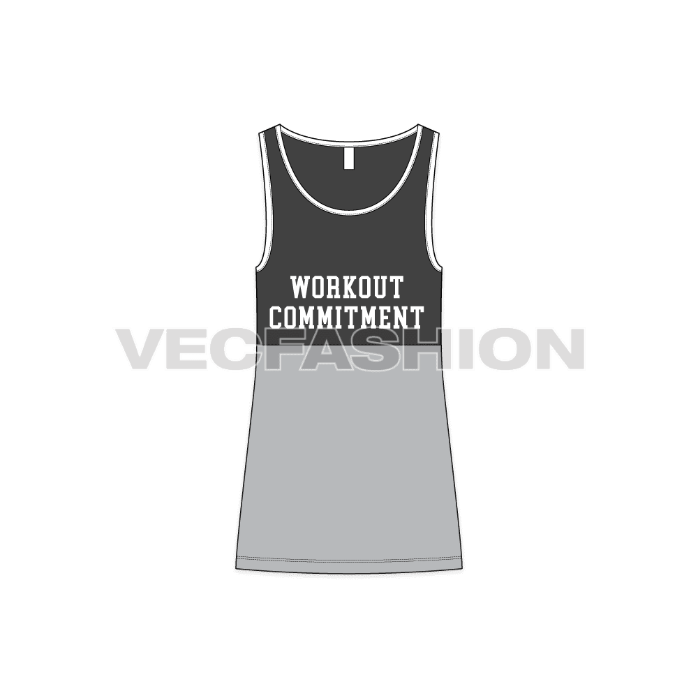 Mens lose fit gym tank, panels flat sketch, front view