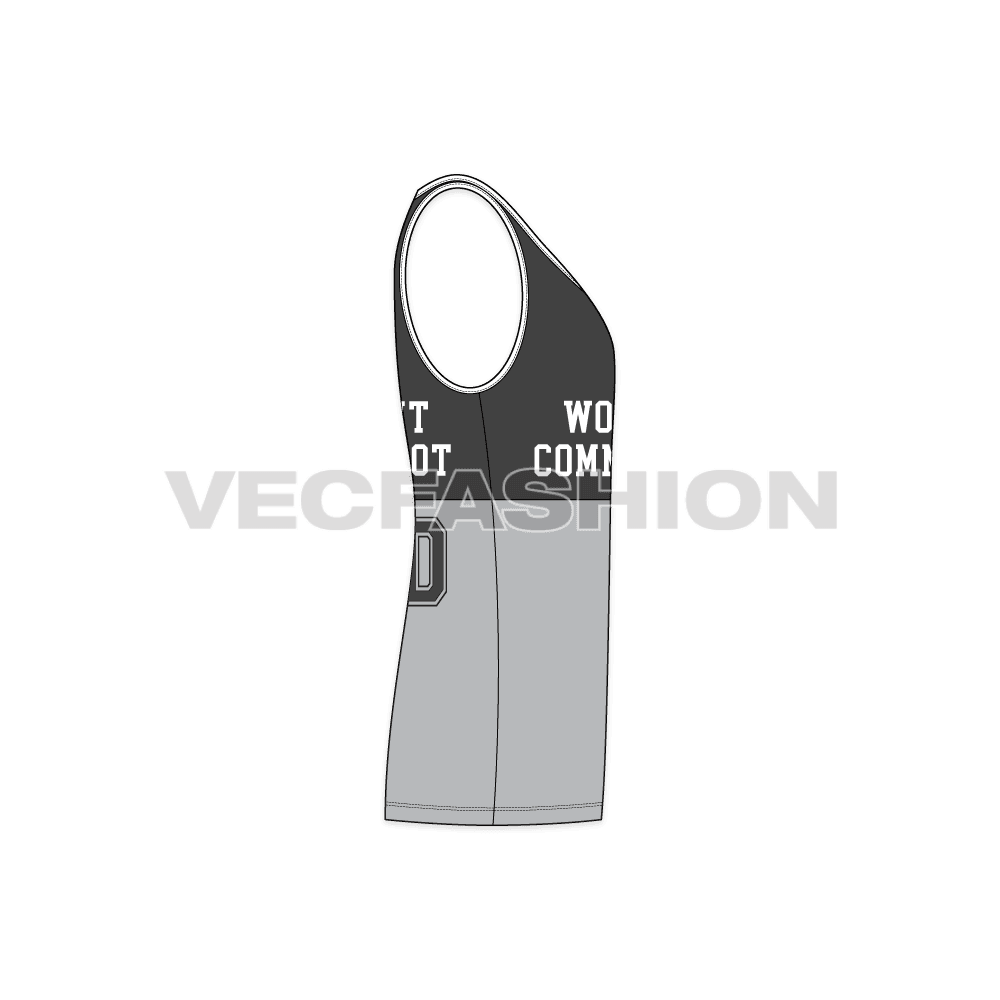 Mens lose fit gym tank, panels flat sketch, side view