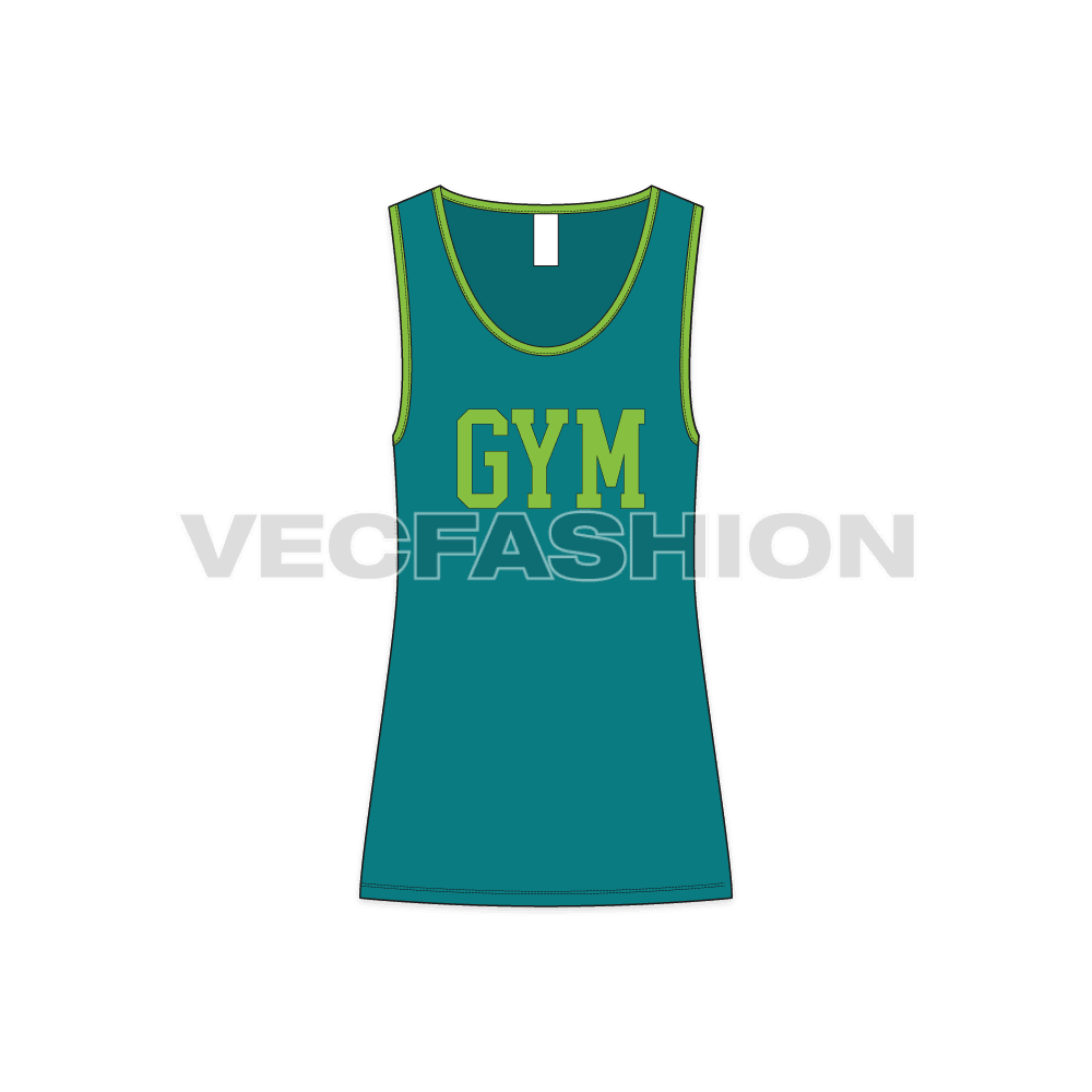 Mens lose fit gym tank, contrast binding flat sketch, front view