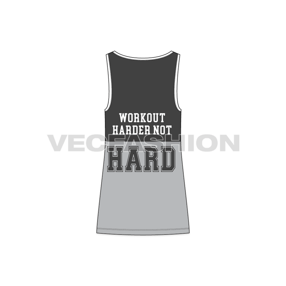 Mens lose fit gym tank, panels flat sketch, back view