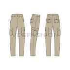 Mens loose fit pullover hoodie flat sketch, khaki cargo pants bottom