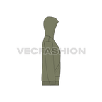 Mens loose fit pullover hoodie flat sketch, side view