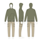 Mens loose fit pullover hoodie flat sketch, croqui sketch