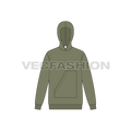 Mens loose fit pullover hoodie flat sketch, front view