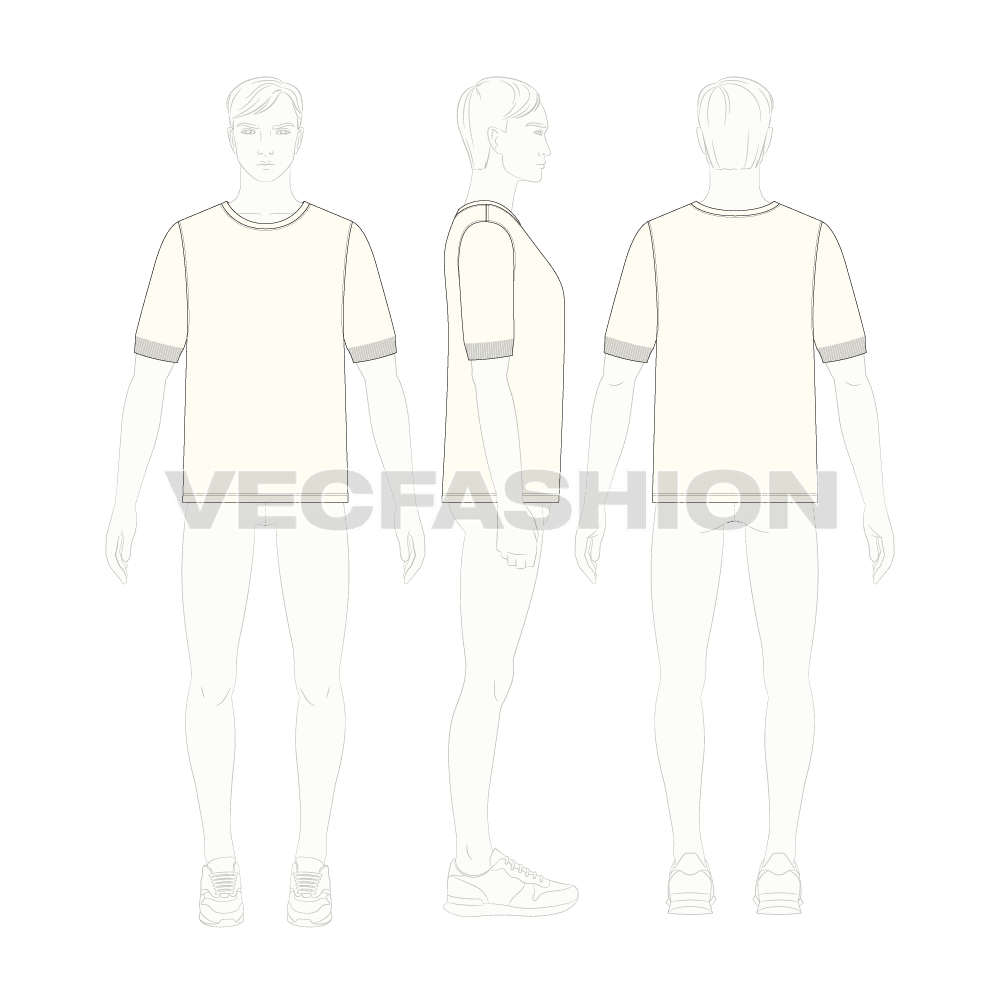 Mens loungewear tee flat sketch, croqui sketch