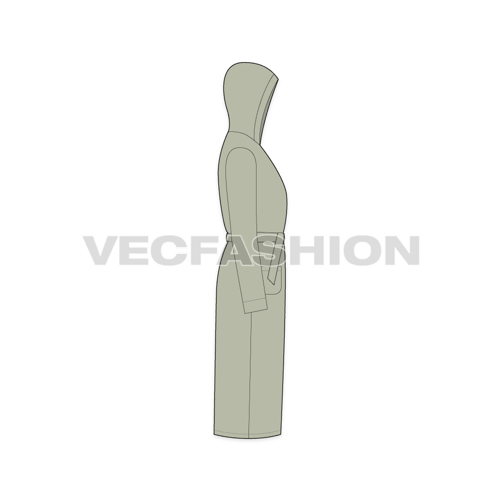 Mens luxury bath robe flat sketch, side view
