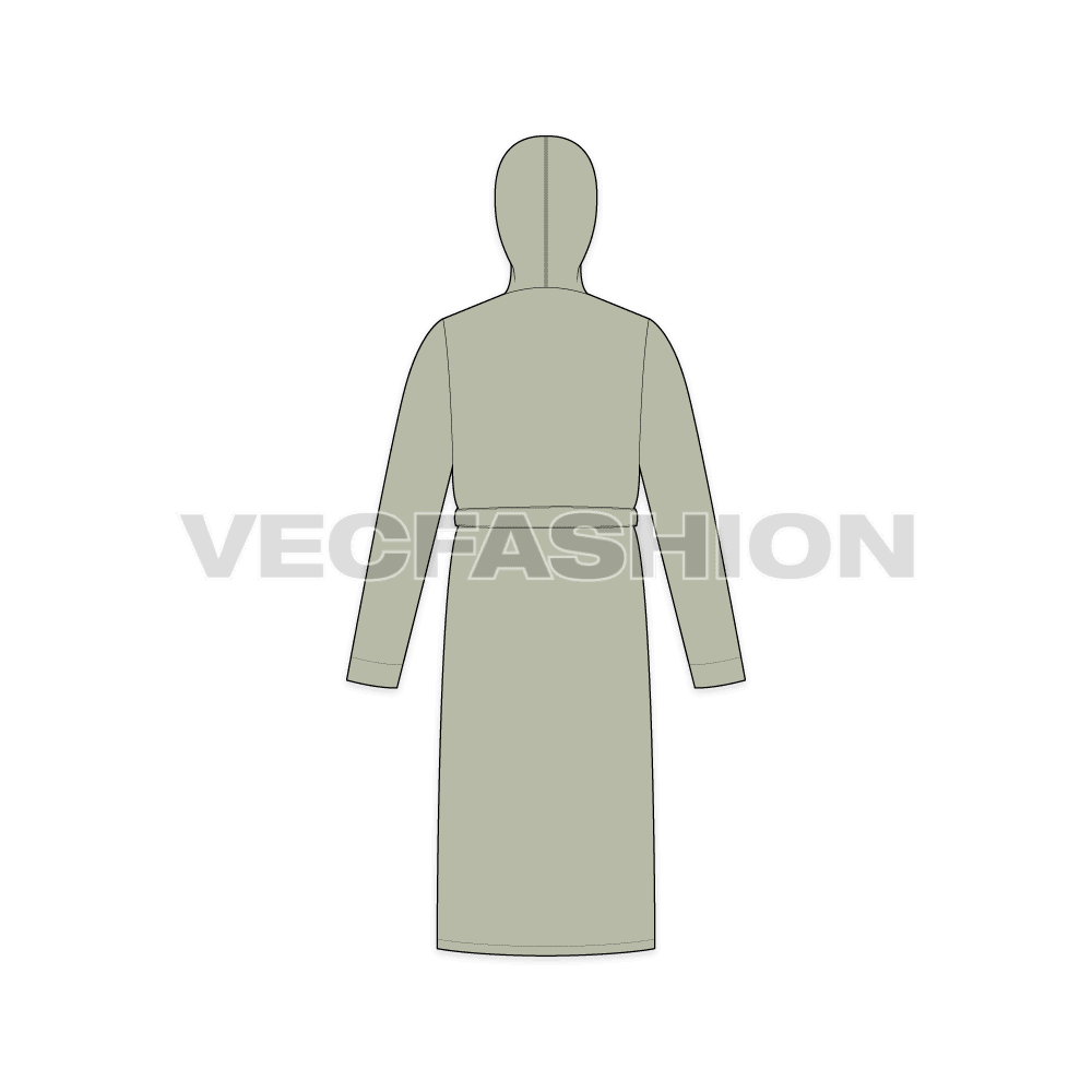 Mens luxury bath robe flat sketch, back view