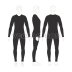 Mens lycra compression set flat sketch, showing all views, front, side and back